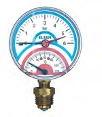 Термоманометр радиальный, D80, 1/2" Н, T°C -от 0 до +120